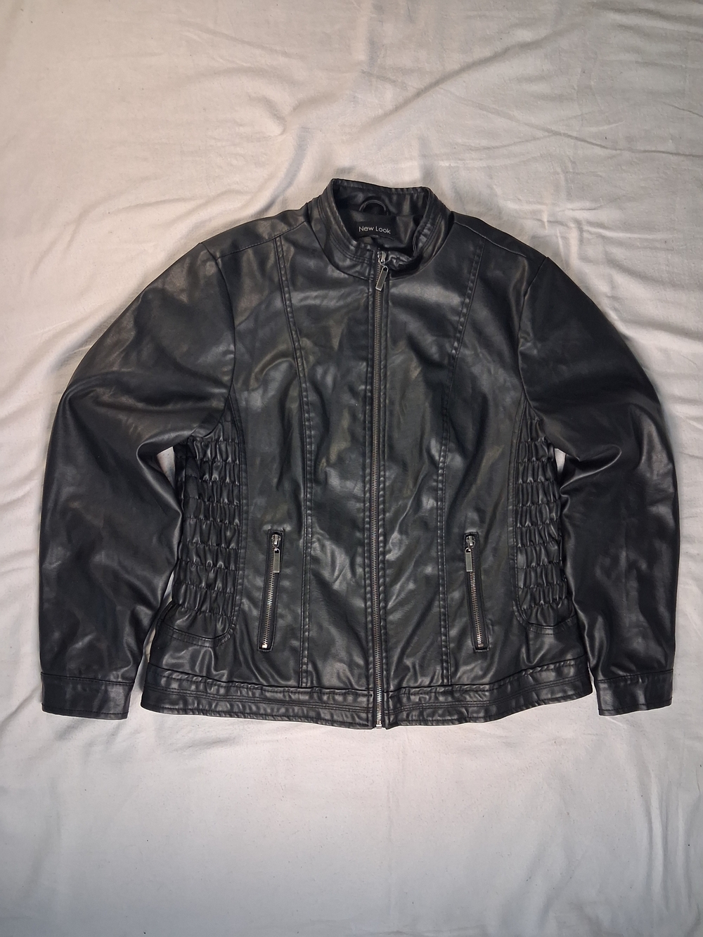 New Look Black Size 1X Faux Leather Jacket w/ quilted paneling